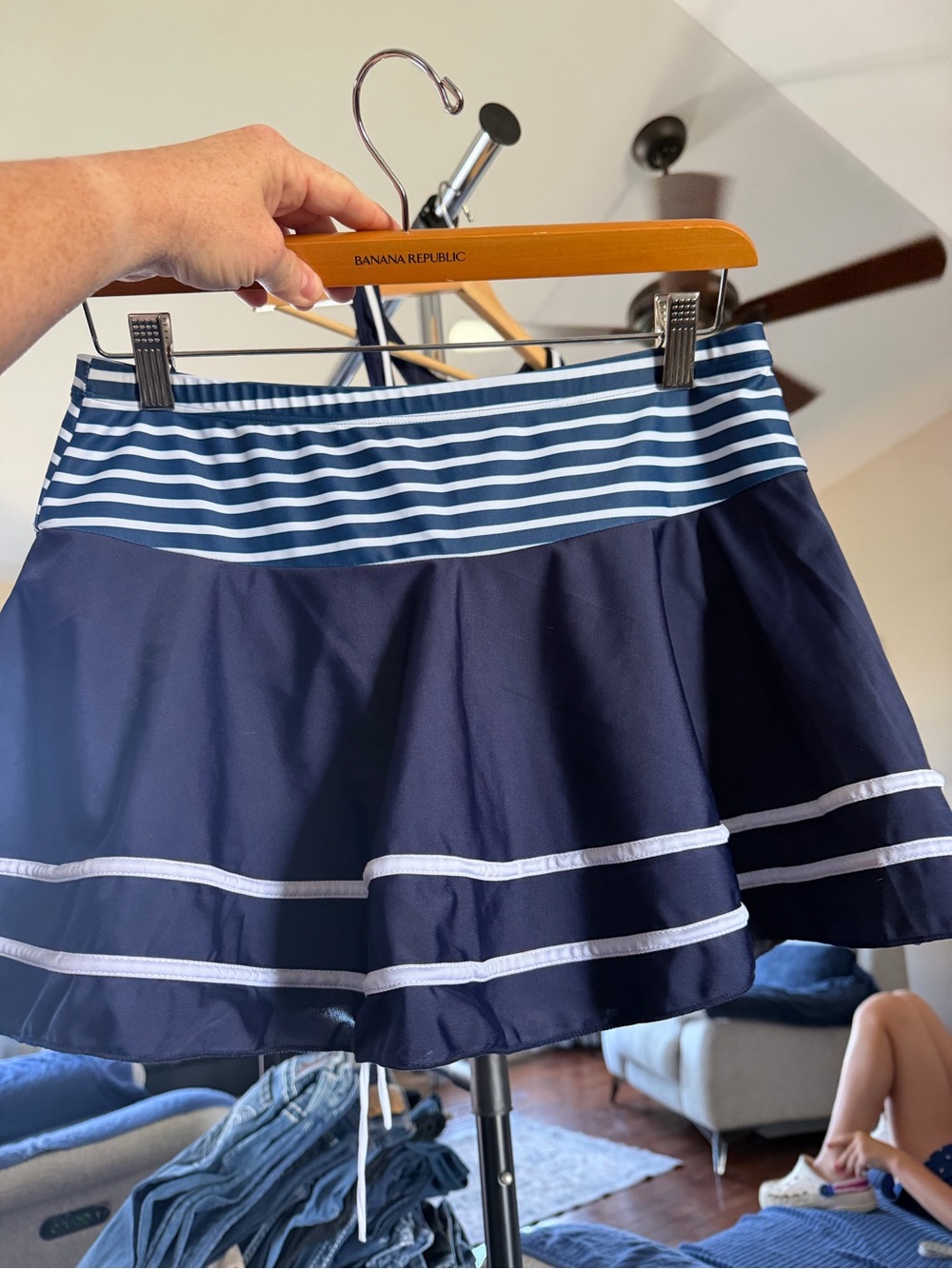 Amazon Navy and White Striped Tankini Two-Piece Swim Set size Lg - Picture 9 of 12
